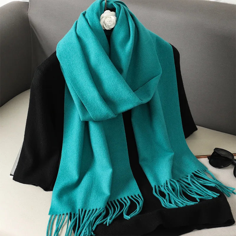 62Color Solid Women Winter Scarf Warm Thicken Cashmere Shawl Outdoor Fashion Luxury Tassels Pashmina Lady Wrap Windproof Scarves