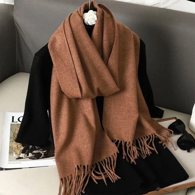 62Color Solid Women Winter Scarf Warm Thicken Cashmere Shawl Outdoor Fashion Luxury Tassels Pashmina Lady Wrap Windproof Scarves