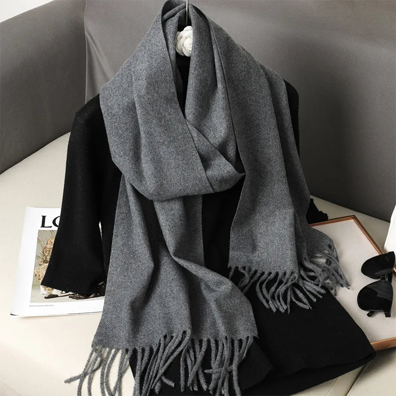 62Color Solid Women Winter Scarf Warm Thicken Cashmere Shawl Outdoor Fashion Luxury Tassels Pashmina Lady Wrap Windproof Scarves