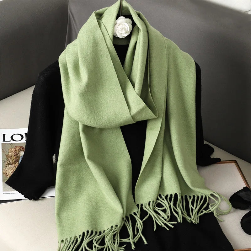 62Color Solid Women Winter Scarf Warm Thicken Cashmere Shawl Outdoor Fashion Luxury Tassels Pashmina Lady Wrap Windproof Scarves