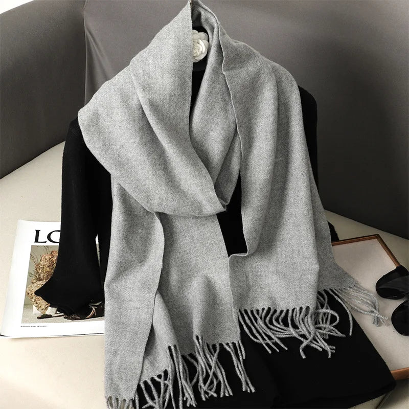 62Color Solid Women Winter Scarf Warm Thicken Cashmere Shawl Outdoor Fashion Luxury Tassels Pashmina Lady Wrap Windproof Scarves