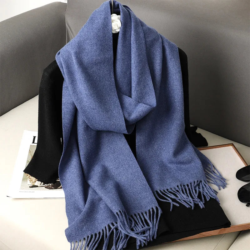 62Color Solid Women Winter Scarf Warm Thicken Cashmere Shawl Outdoor Fashion Luxury Tassels Pashmina Lady Wrap Windproof Scarves