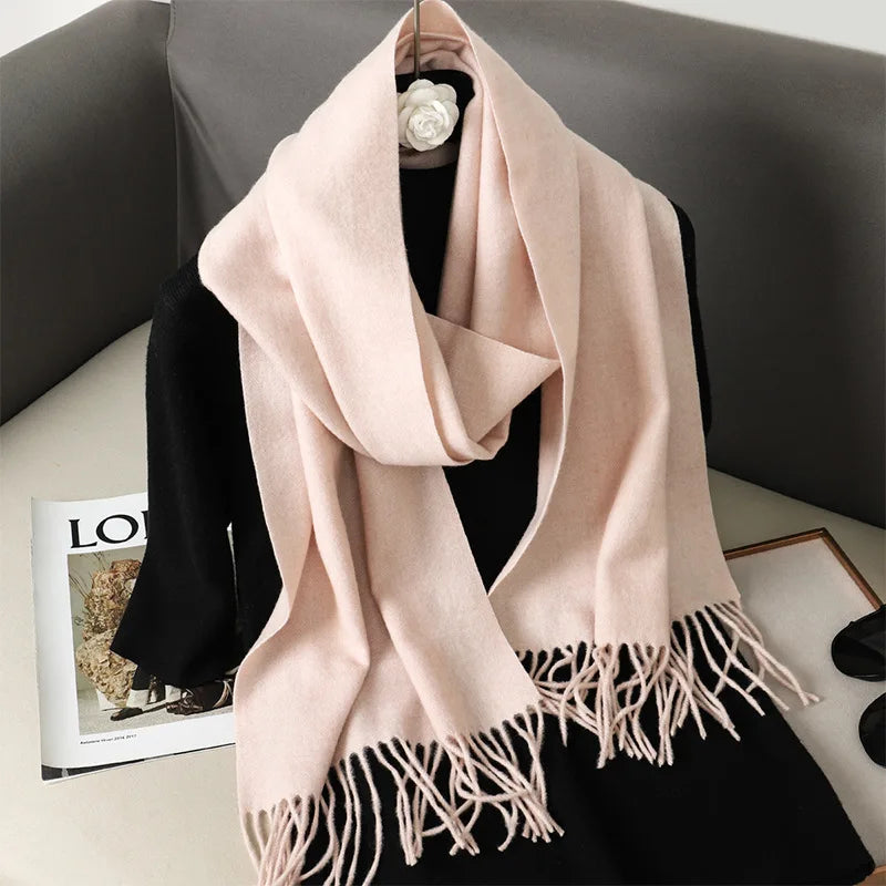 62Color Solid Women Winter Scarf Warm Thicken Cashmere Shawl Outdoor Fashion Luxury Tassels Pashmina Lady Wrap Windproof Scarves