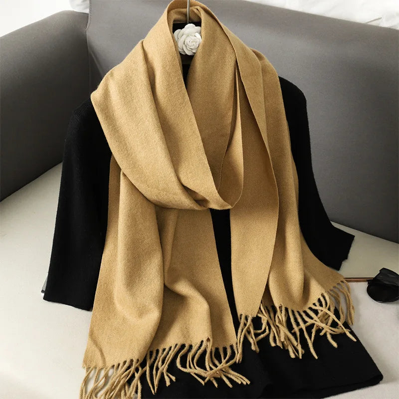 62Color Solid Women Winter Scarf Warm Thicken Cashmere Shawl Outdoor Fashion Luxury Tassels Pashmina Lady Wrap Windproof Scarves