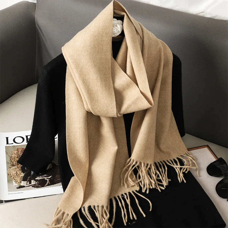 62Color Solid Women Winter Scarf Warm Thicken Cashmere Shawl Outdoor Fashion Luxury Tassels Pashmina Lady Wrap Windproof Scarves